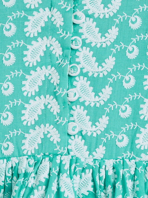 Vastramay SISHU Girl's Green And White Chikankari Kurta Leggings Set